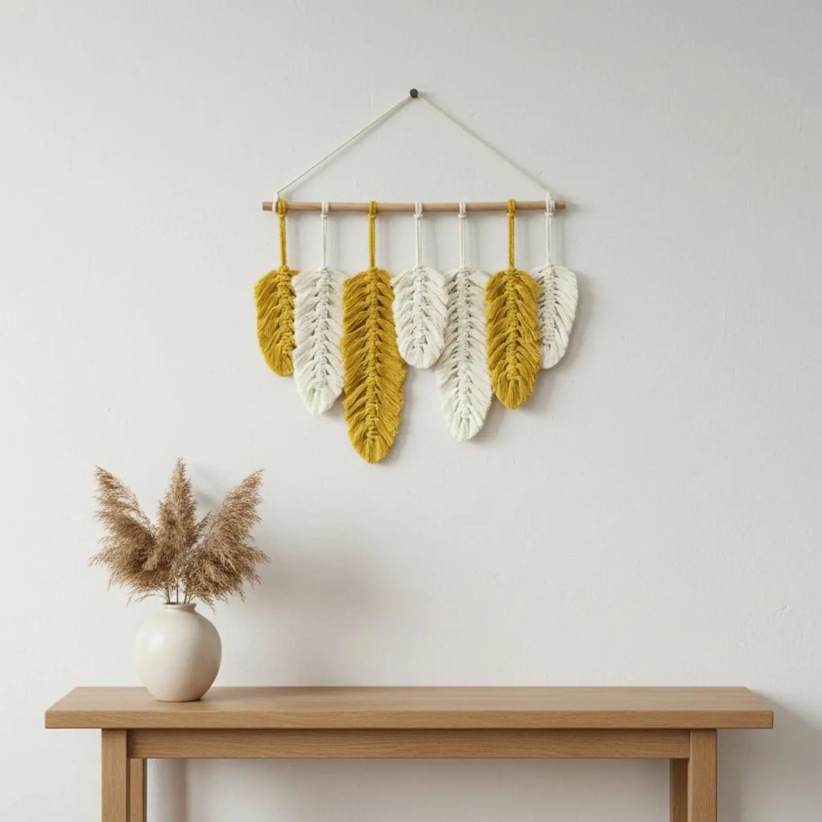 Macrame Feather Wall Hanging Handmade Foliage Wall Hanging Foliage Tassel Tapestry Natural Cotton Home Decor Soft Textile
