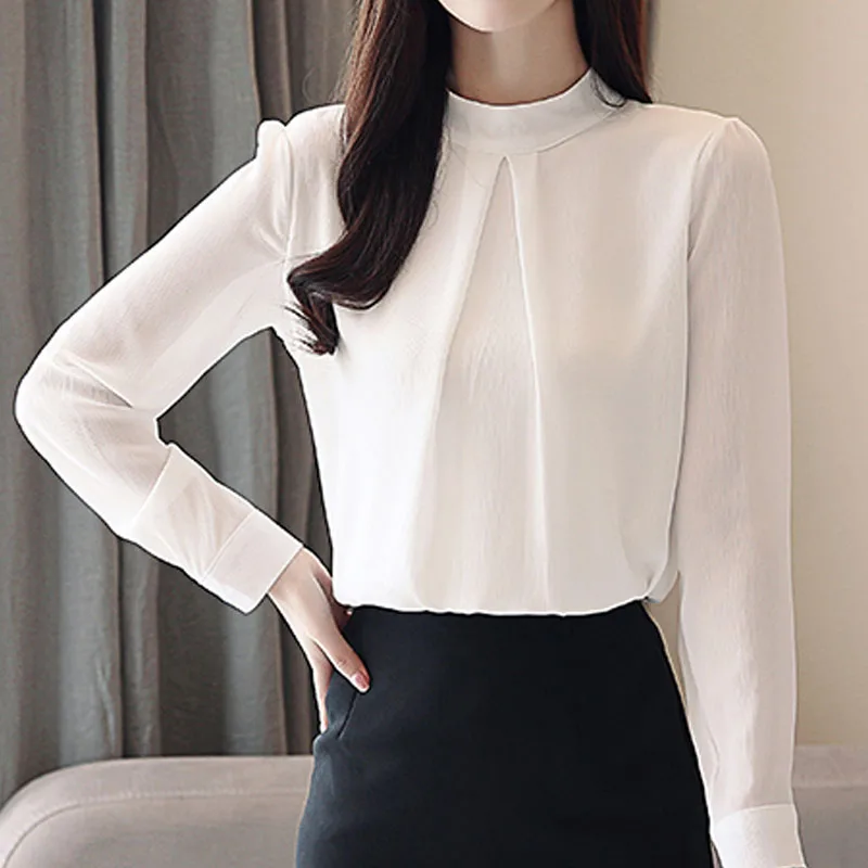 2025 White Blouses Women Blouse Korean Version Long Sleeve O-Neck Chiffon Black Shirts Women Tops Camisas Blusas Para Mujer C37