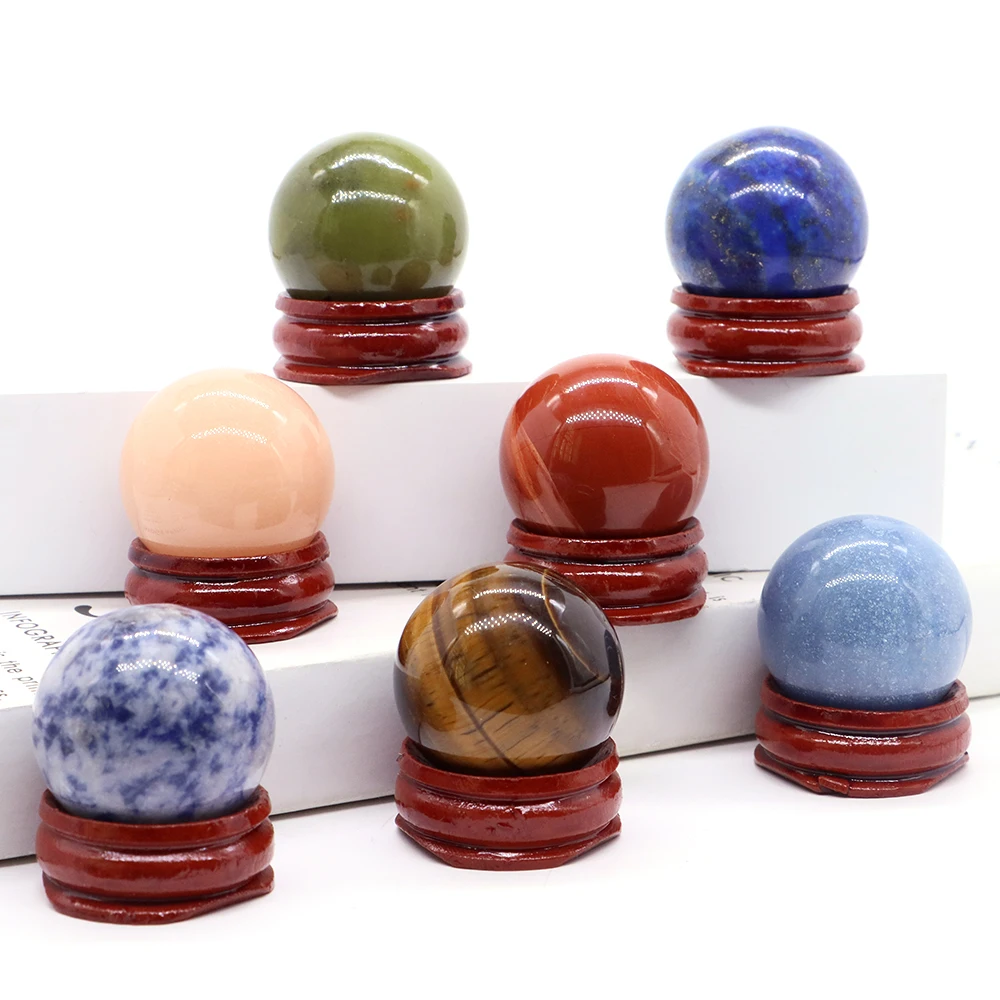 30MM Runde Edelstein Ball Mineral Natürliche Healing Kristalle Und Steine Kugel Wicca Chakra Massage Globus Schmuckstück Decor Mit Stand