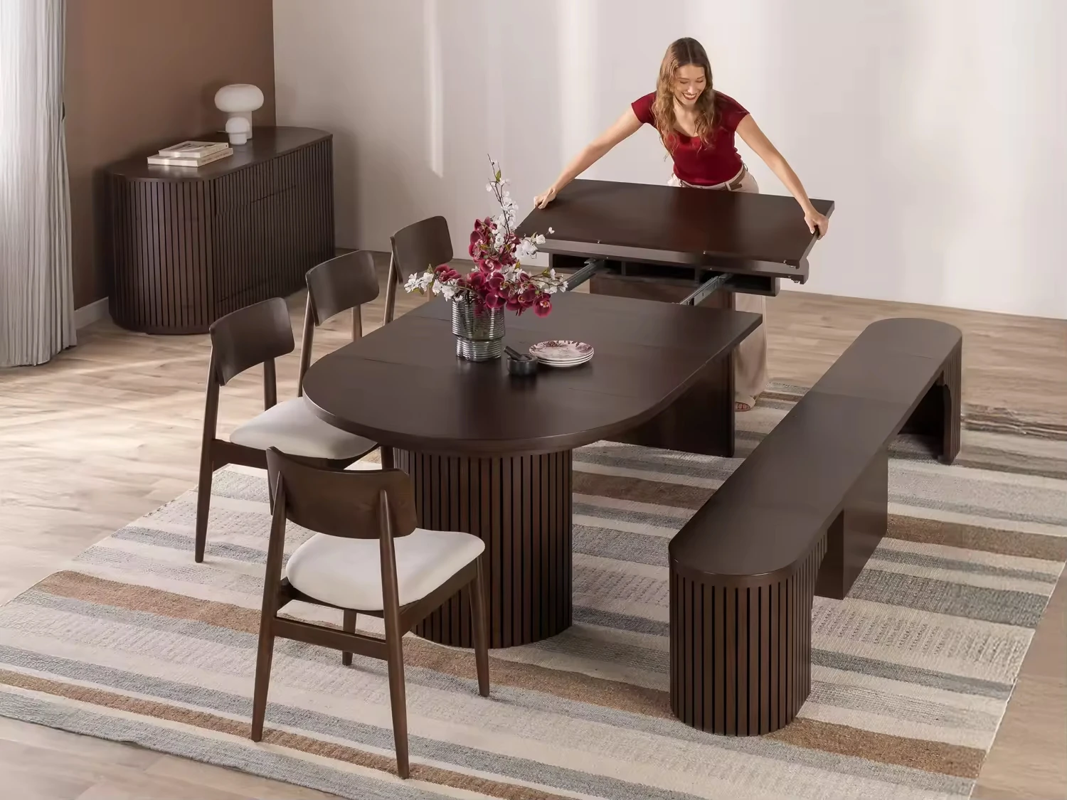 Factory Custom Modern Luxury Simple Dining Table Retractable Foldable Design Accessible Negotiation Features Exports Solid Wood