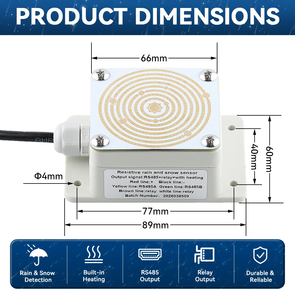 Rain and Snow Sensor IP65 Output RS485 0-2V 0-5V 0-10V 4-20mA Weather Induction Detection Heating Anti-icing Transmitter
