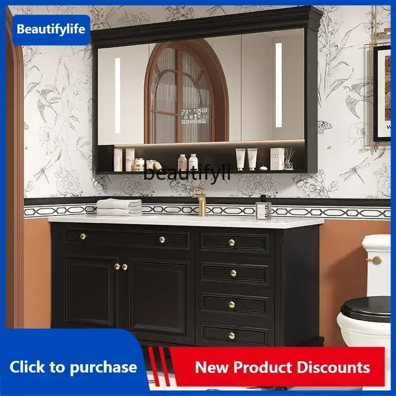 

ls 42French oak bathroom cabinet, bathroom cabinet, washstand, floor-to-ceiling light luxury hand washbasin cabinet