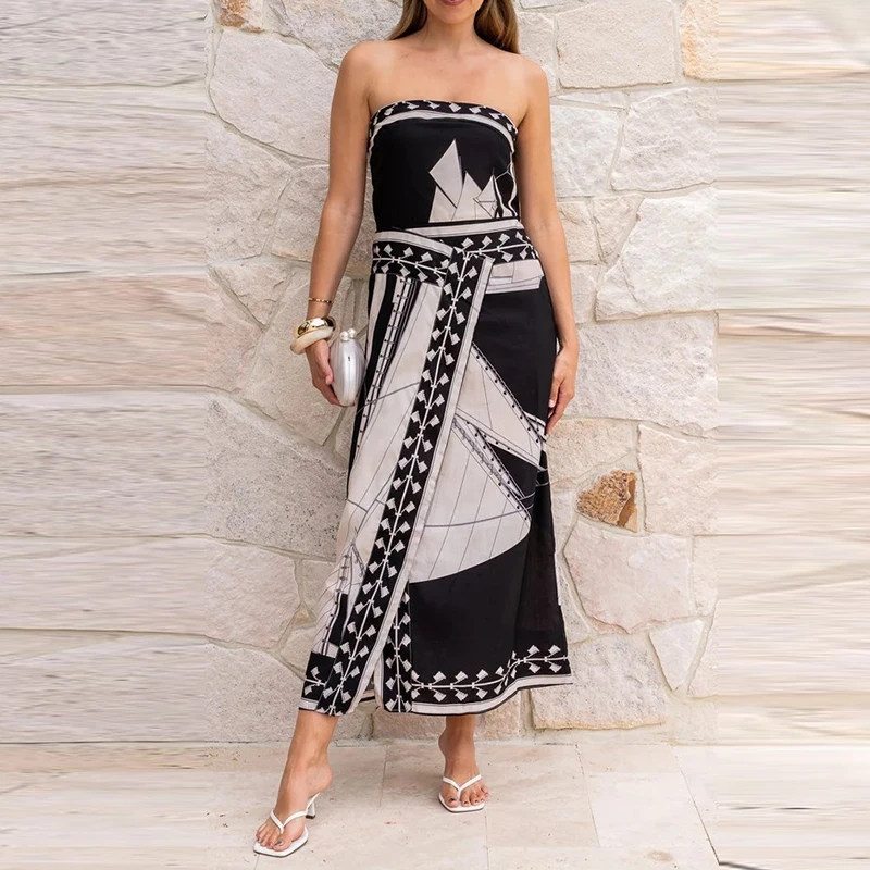 

Элегантное длинное платье без бретелек и рукавов, летняя мода 2026, праздничное платье с завышенной талией, женское сексуальное облегающее платье с открытой спиной в стиле бохо для вечеринок