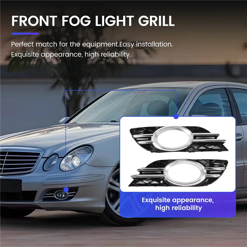

L39A-Car Front Fog Light Grill Chrome Trim Cover Set For Mercedes-Benz E-Class W211 07-09 A2118851174 A2118851274