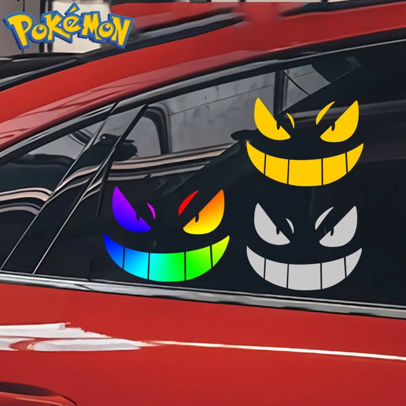 Pokemon Gengar Evil Smiley Face Reflective Sticker Car Windshield Fuel Tank Cap Decorative Sticker Children\'s Toy Birthday Gift