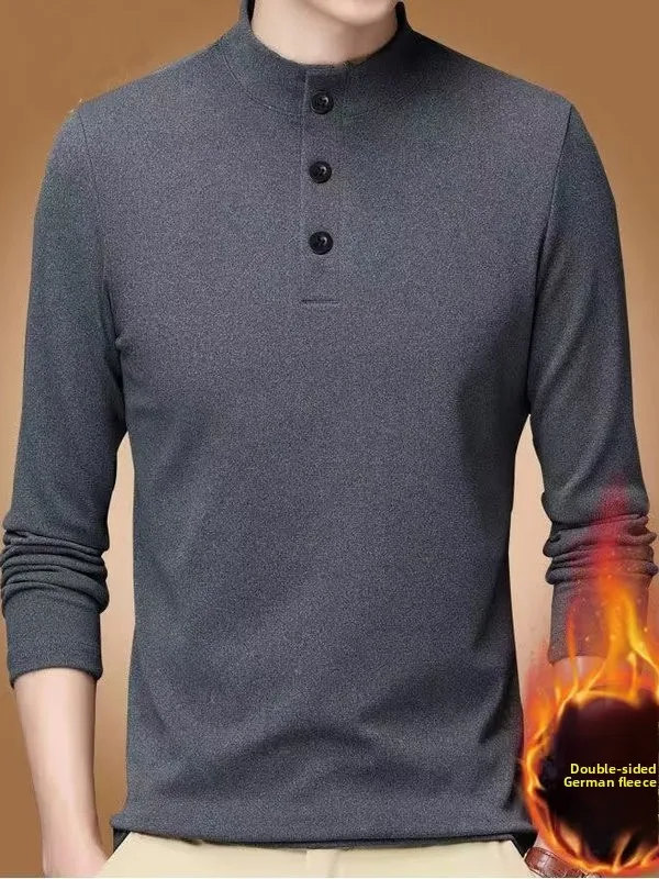 

Мужская двухсторонняя футболка среднего возраста Long Sve Thiened Fce с высоким воротником, однотонный топ Warmth-kee, осенне-зимний топ