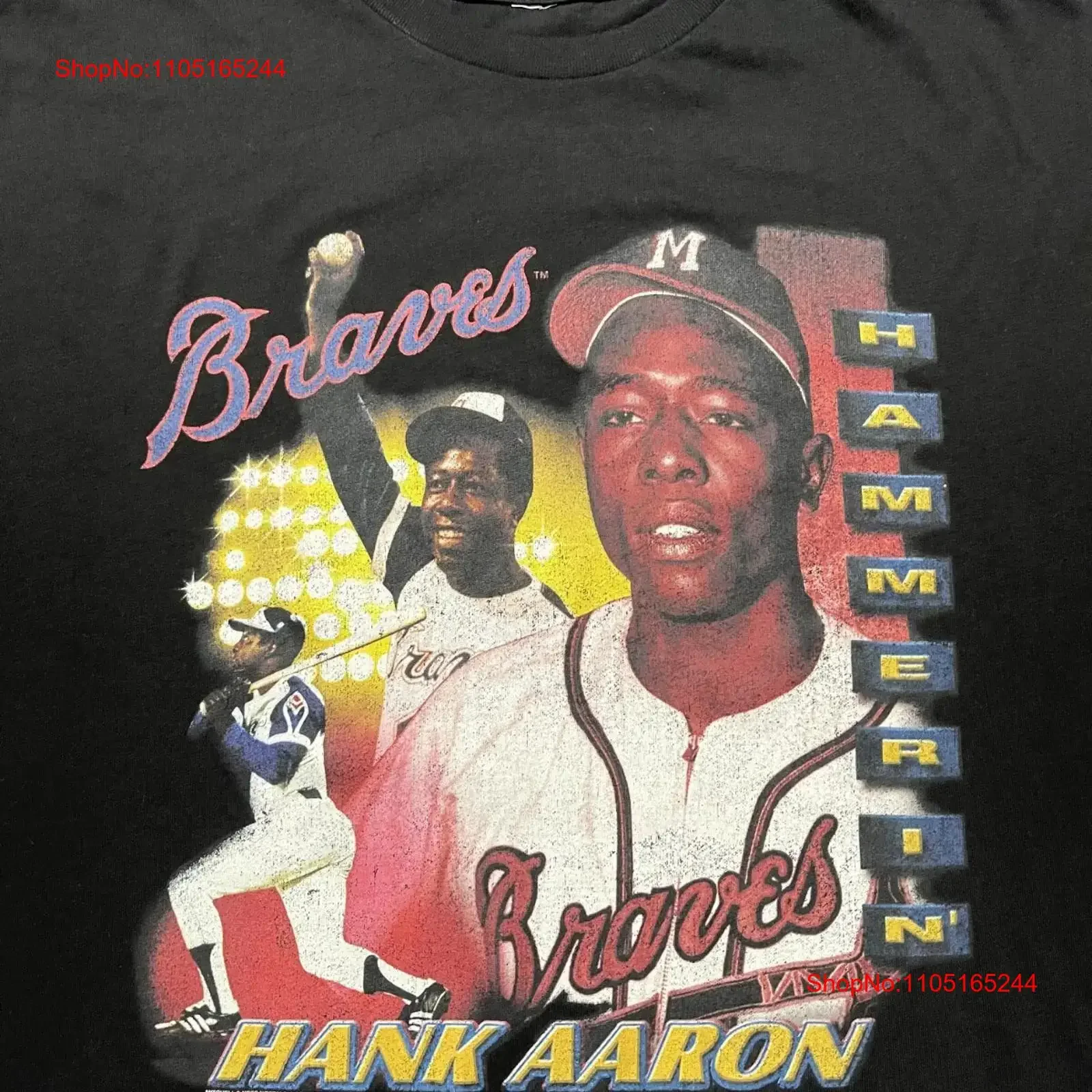 

Футболка Mitchell and Ness Hammerin' Hank Aaron Braves, черная, размер XL, винтажная, дышащая, стильная, слегка
