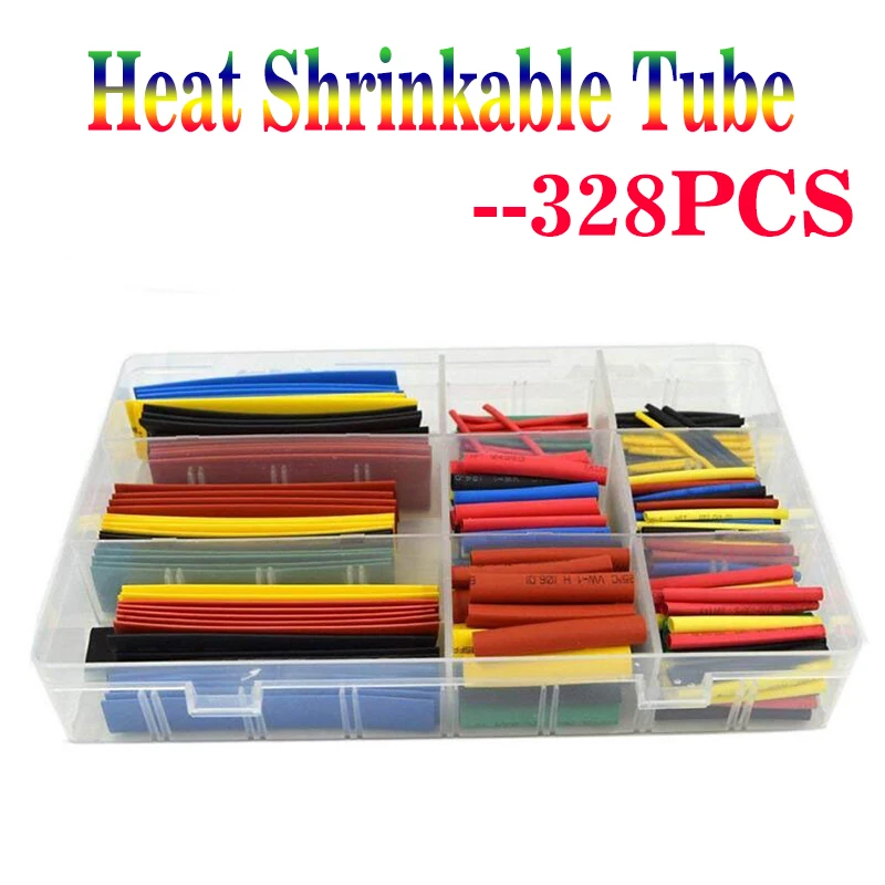 Polyolefin Heat Shrink Tube Kit 328Pcs 8 Sizes 2:1 Shrink Ratio Insulation Cable Sleeve for Wire Repair