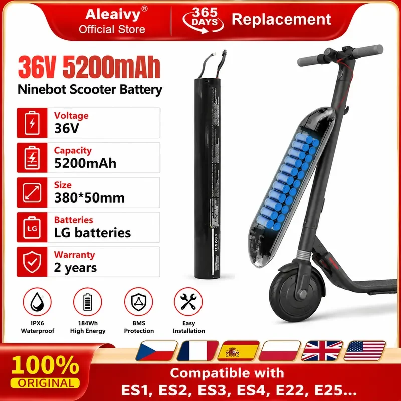  36V 5200mah Lithium Battery Pack for 36v Xiaomi Segway Ninebot ES1 ES2 ES3ES4 E22 E25 Scooter External Battery