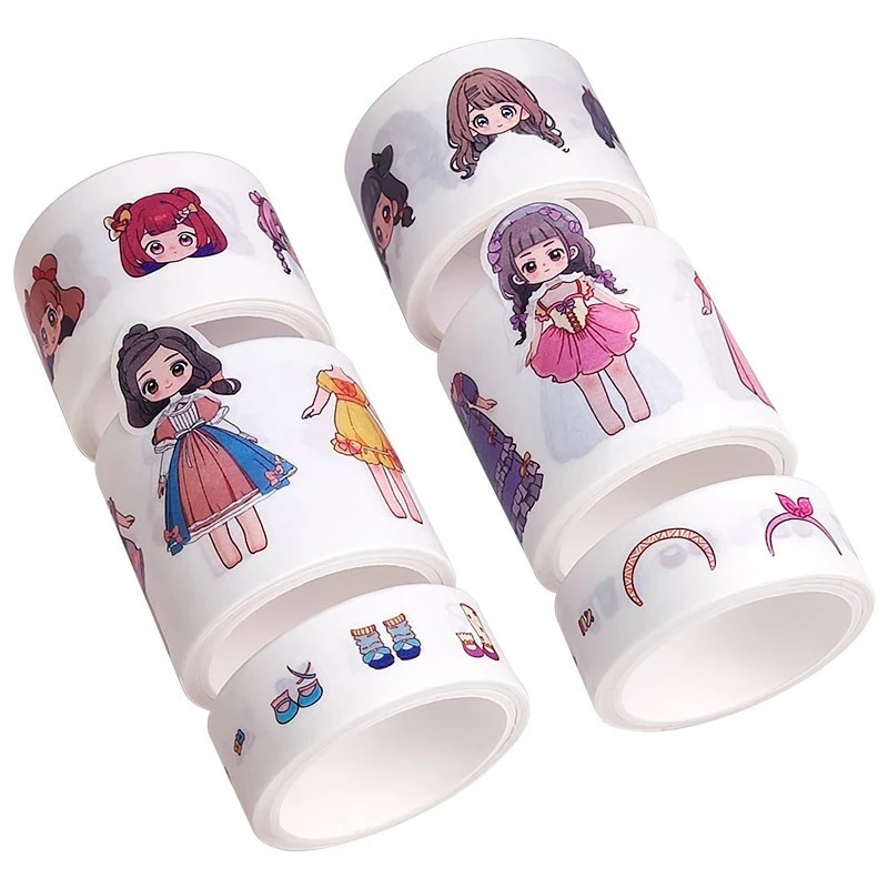 Cute Princess Dress Up Sticker Girl Cartoon Washi Tape Set Handbook Character Clothes Decoration Sticker Merry Christmas Gift