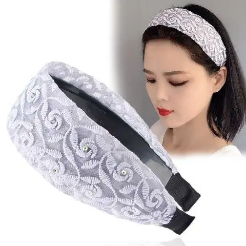 

Female Wide Edges Lace Embroidery Hairbands Women's Korean Style Fashion Anti-Slip Hair Clips Headband 2025 Mothe's New Headwear