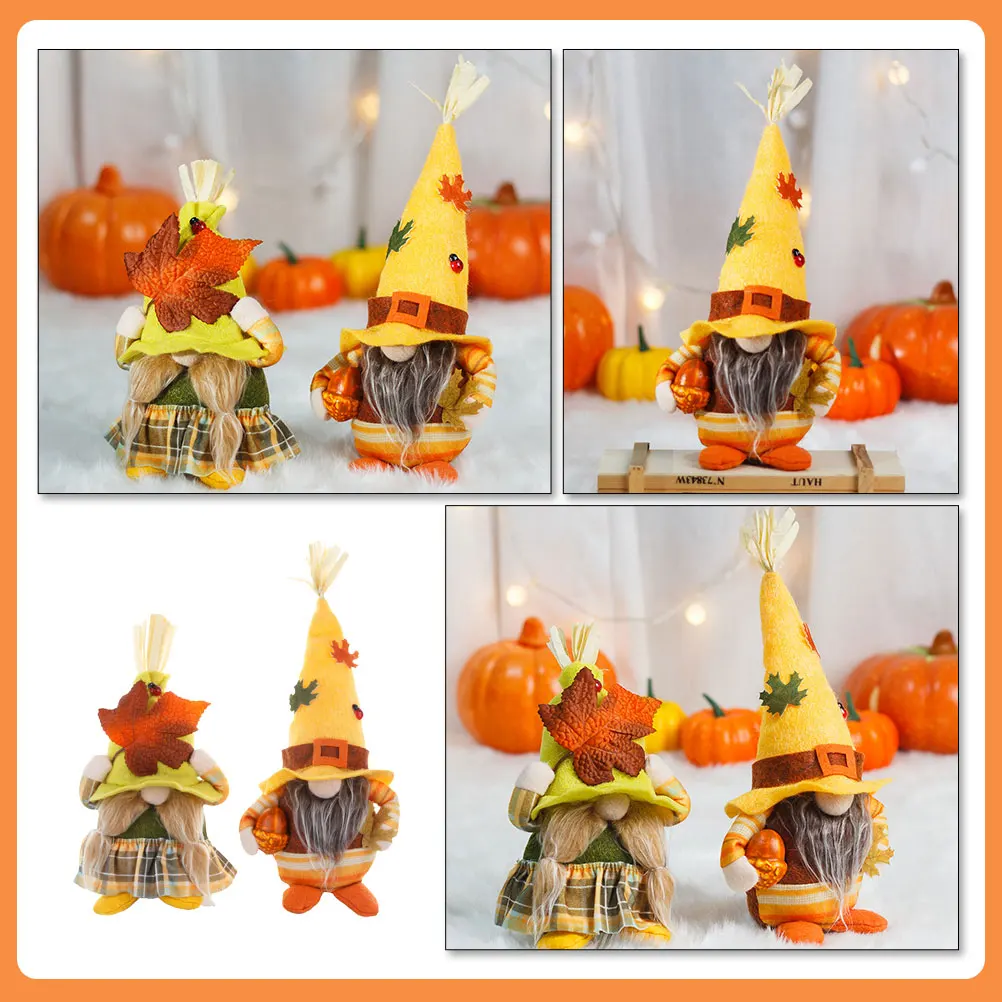 

2 Pcs Maple Leaf Faceless Old Man Toys Harvest Festival Decorations Fall