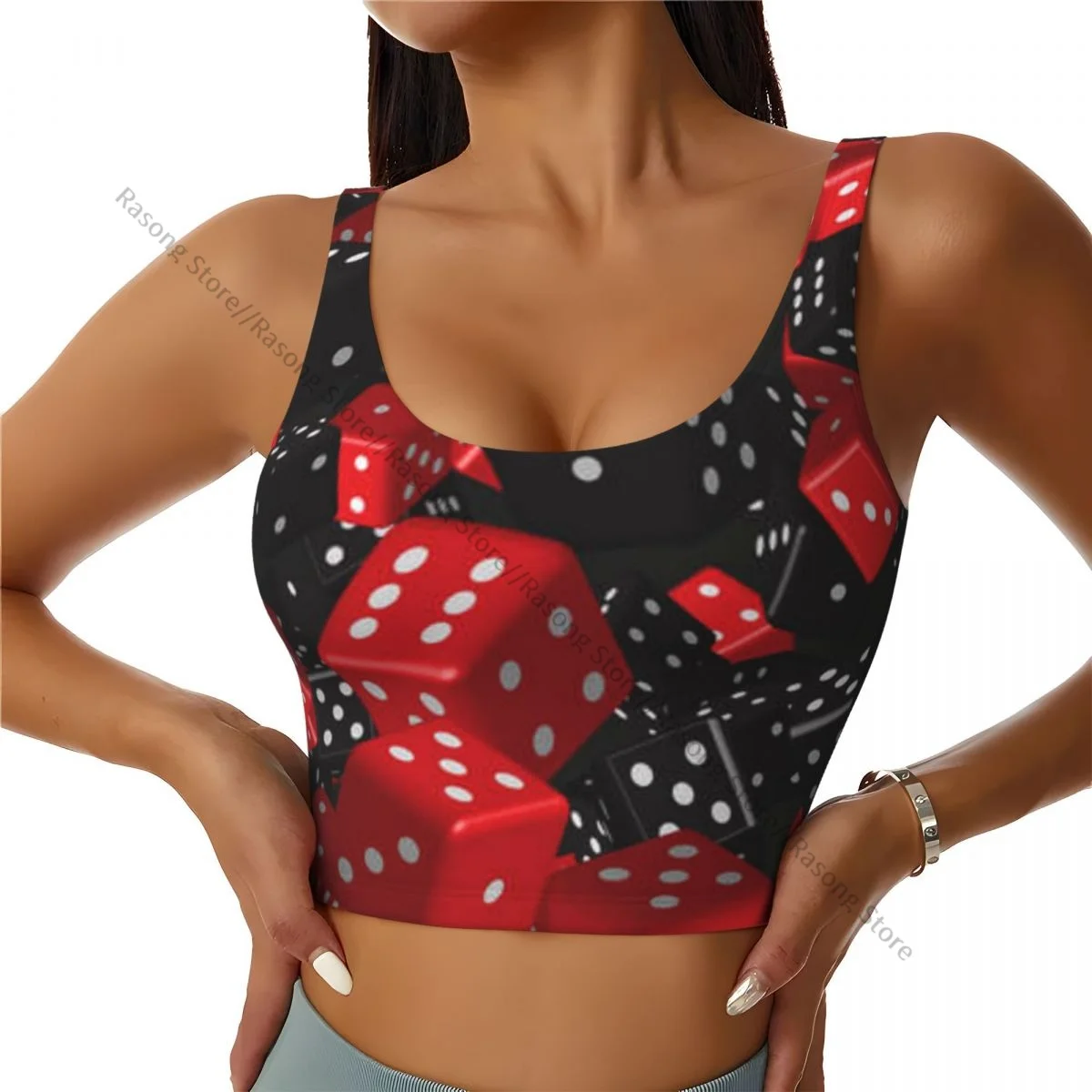 Sutiã esportivo feminino correndo roupas de yoga colete vermelho preto dados padrão reunião colete de fitness