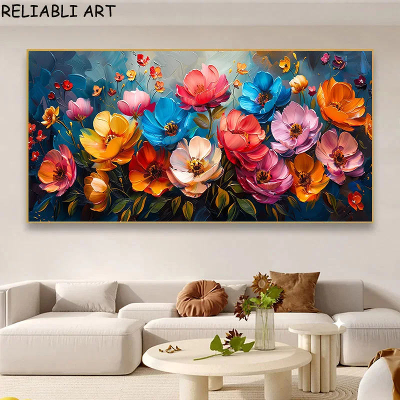 Colorful Flower Poster and Prints, Oil Painting, Modern Printed on Canvas, Wall Art for Living Room, Home Decor, No Frame