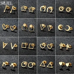 Stainless Steel Mini Stud Earrings Simple U Shaped Earings for Women Tiny Star Heart Cross Flower Triangle Ear Pierced Oorbellen
