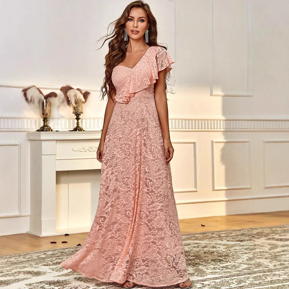 

Летнее платье KY105 для женщин: элегантное, с одним открытым плечом, кружевное, с завышенной талией, облегающее, сексуальное платье-бодикон.