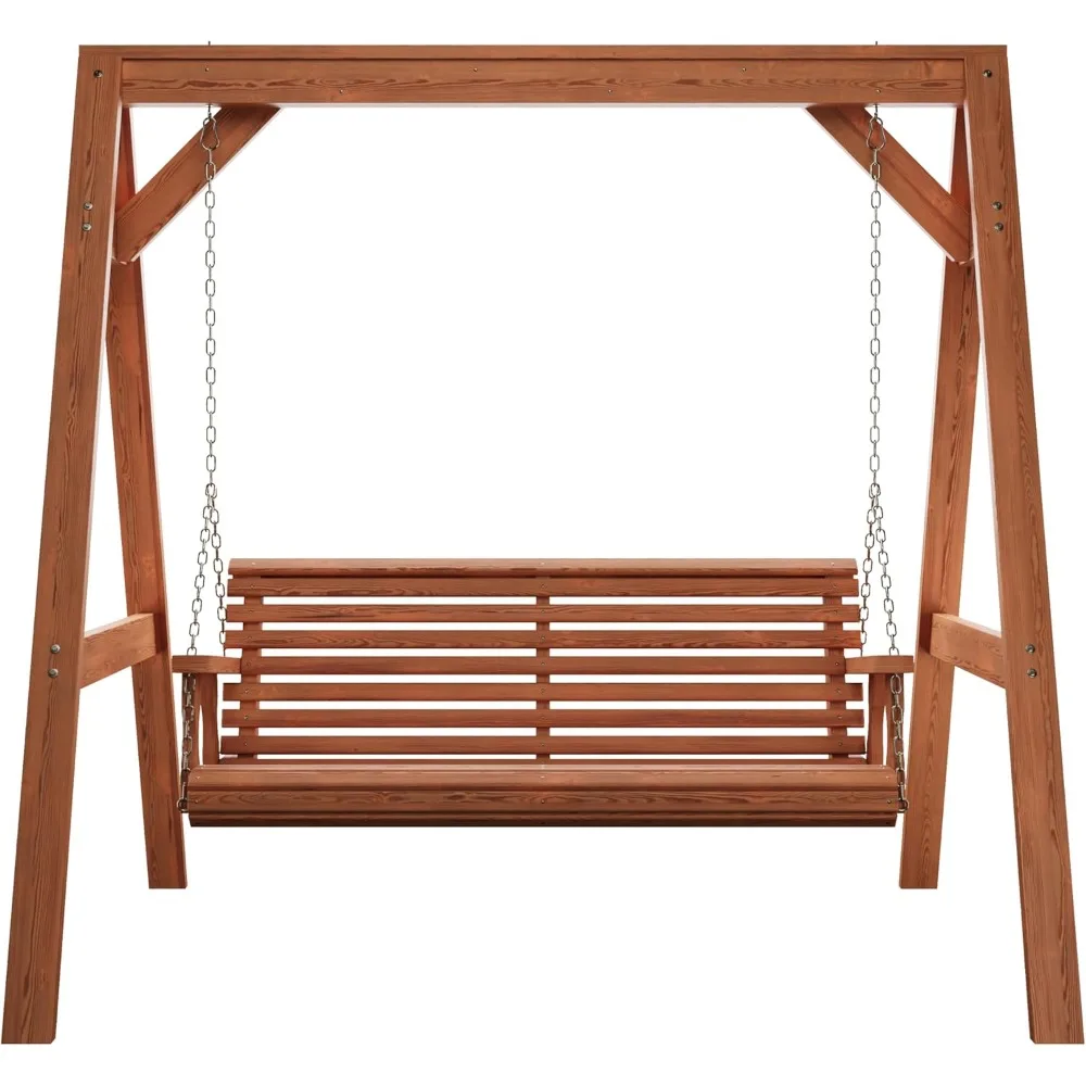 

5 Foot Roll Back Swing with A-Frame Stand in Cedar - Freestanding Wood Porch Swing for Patio