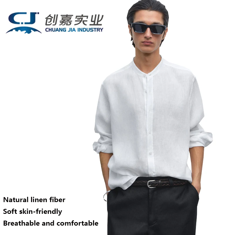 

High-end Natural Pure Linen Men's Shirt, Dark Gray Short-sleeved,Retro Gentleman's Casual Top Large Size, Breathable Clothing