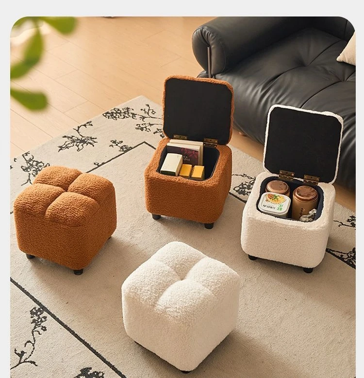 Storage stool Household low stool Lamb fleece sofa stool New Chinese cream wind bench Sitting pier
