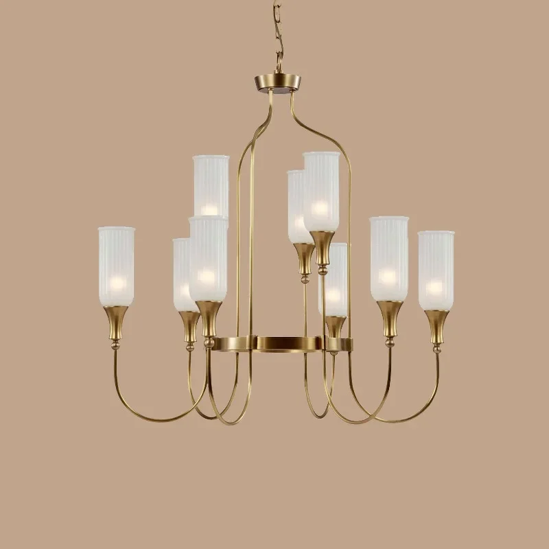 

GHJUYIOL American style all copper minimalist European style pure copper lighting, living room, bedroom, glass study lighting fi