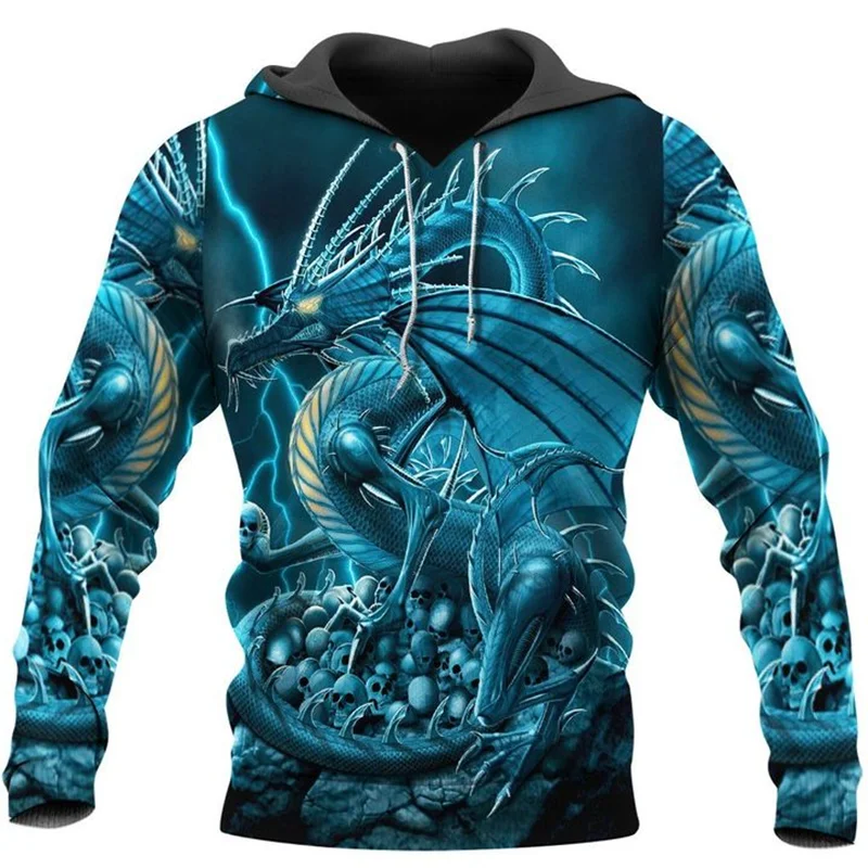 Sweats à capuche à motif de dragon 3D pour hommes, pull à col rond, manteau de loisirs, vestes de style hip hop, imprimé animal,