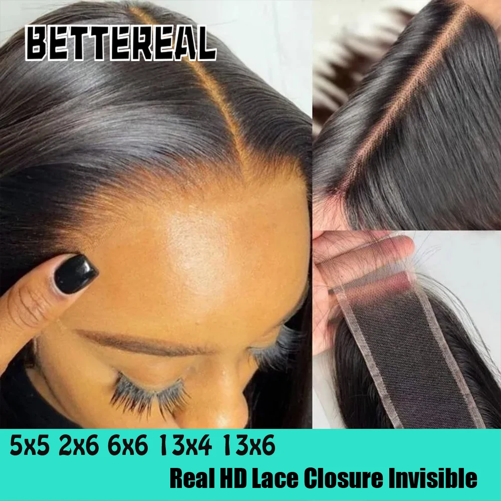 Bettereal HD 2x6 الدانتيل إغلاق جزء عميق قبل قطعها عقدة صغيرة غير مرئية تذوب الجلد 100% شعر ريمي الإنسان مستقيم/موجة الجسم #1