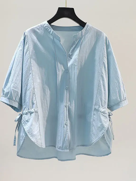 

Loose Fit plus Size Shirt Korean Style Five Sleeve Buttons Design Breathable Comfortable Spring Summer Women's Casual Top