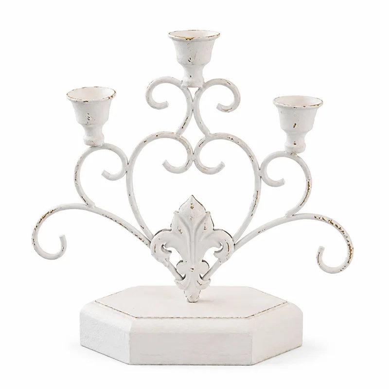 Vintage Distressed Iron 3 Candle Holder White Metal Candelabra Table Centerpiece Wedding Farmhouse Tabletop Home Decor 2 Designs
