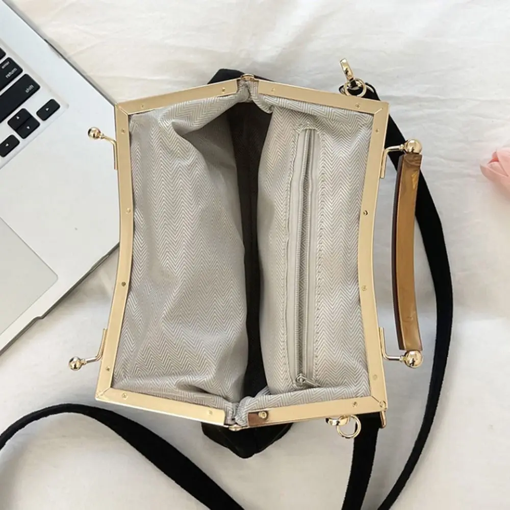 Fashion Vintage Women Suede Handbag Fleece Large Capacity Shoulder Bag Elegant Clip Lock Bag for Lady Girls