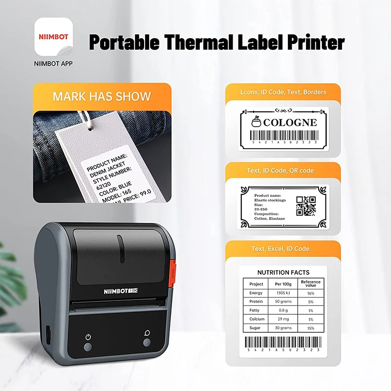 Niimbot B3S 80mm Portable Bluetooth Label Printer Pocket Thermal Label Maker for Cable Jewellery Price Card Support Smart Phone