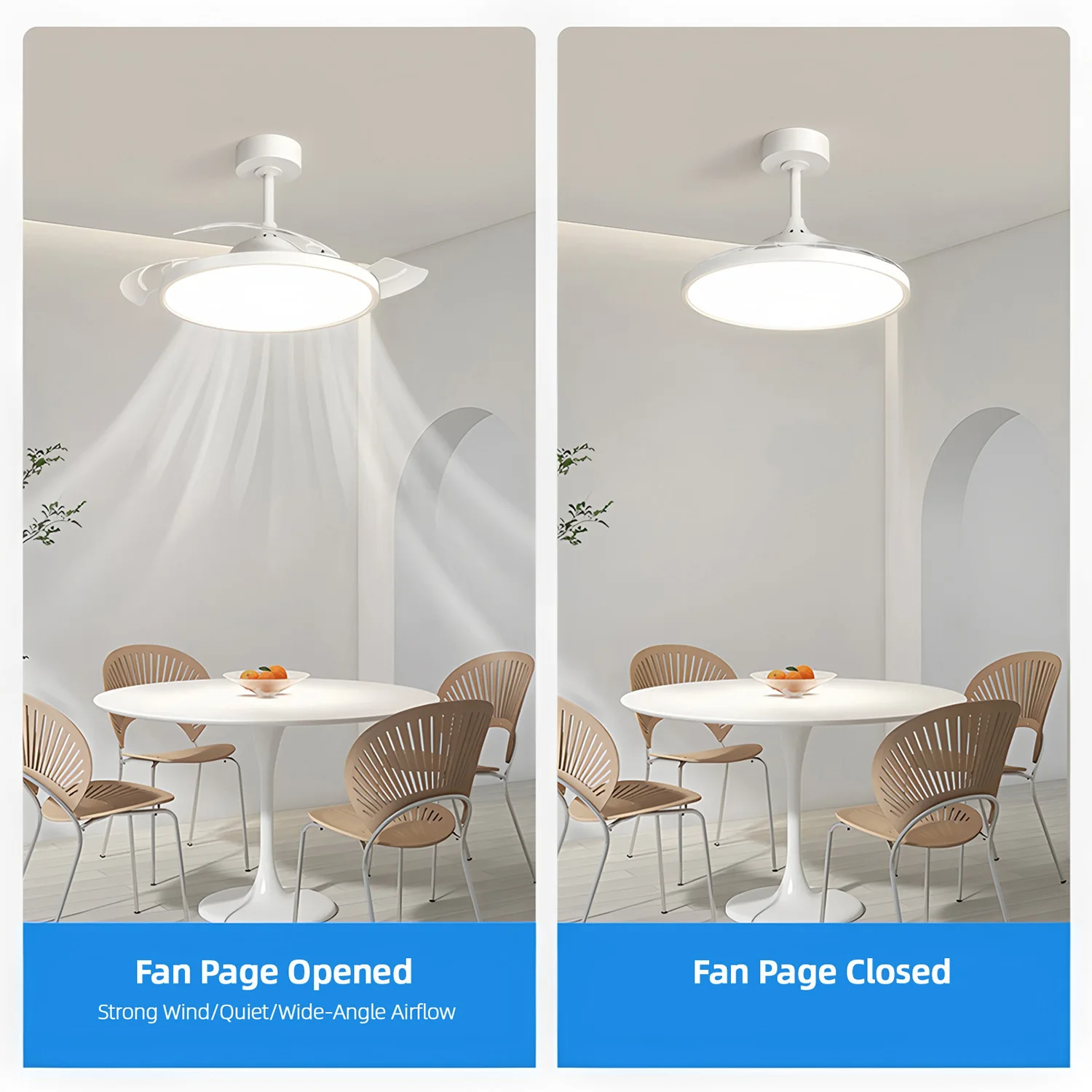 مروحة سقف قابلة للسحب مع أضواء جهاز تحكم عن بعد عكس الضوء 42/48 بوصة مروحة سقف حديثة غير مرئية لغرفة النوم وغرفة الطعام 6 سرعات