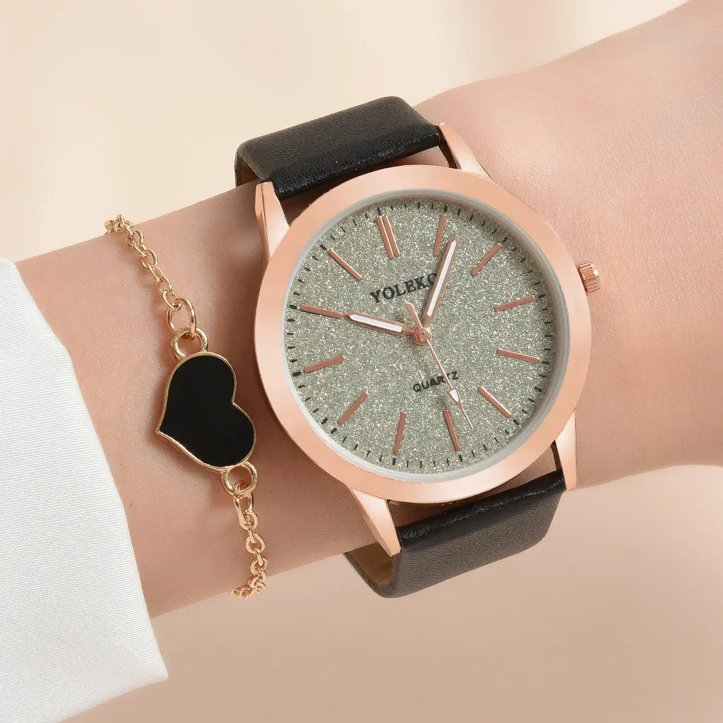 2pcs Set Women Watches with Bracelet Luxury Ladies Watch Leather Watch Women Female Quartz Wristwatches Montre Femme (No Box)