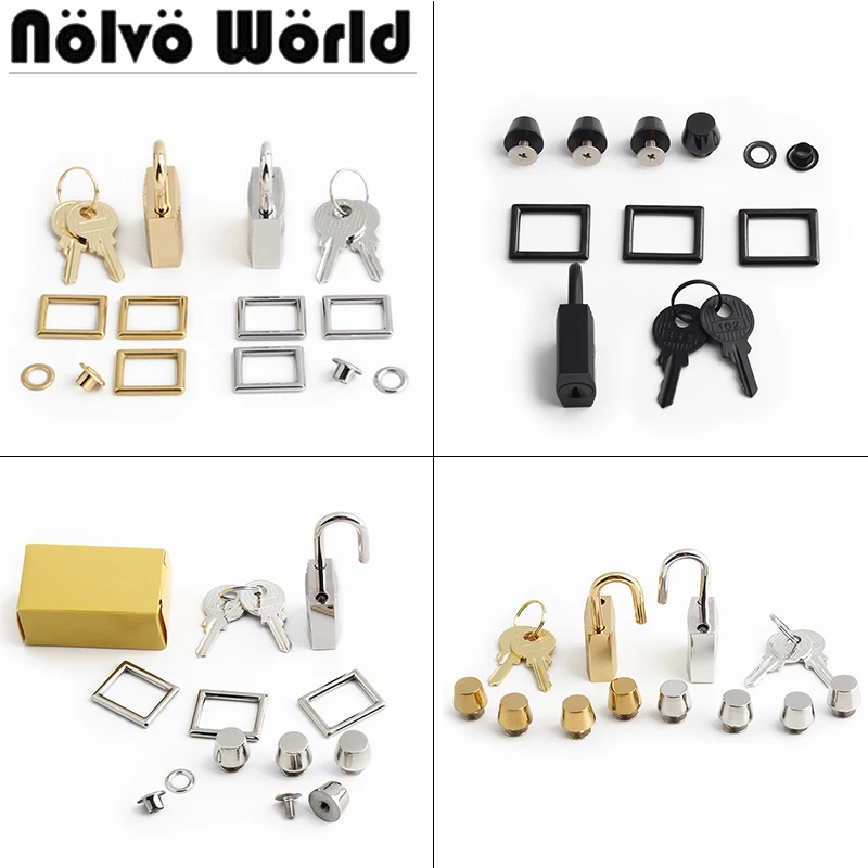 2/4/10Sets Black/Gold,Silver Small/Big Sizes Metal Key Locks With Rivet For Underarm Handbag Bags Tote Eyelet Buckle Accessories