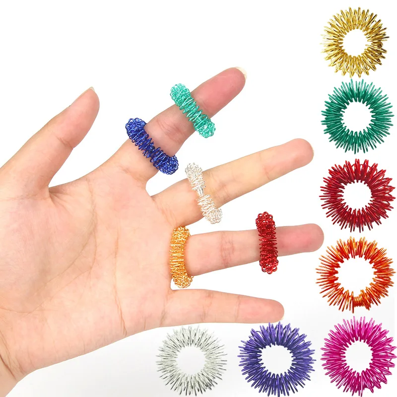 5PCS Stainless Steel Finger Massage Acupressure Ring Stress Relief Anxiety Teens Adults Stress Finger Toys For Adult Kids SBAMQ2