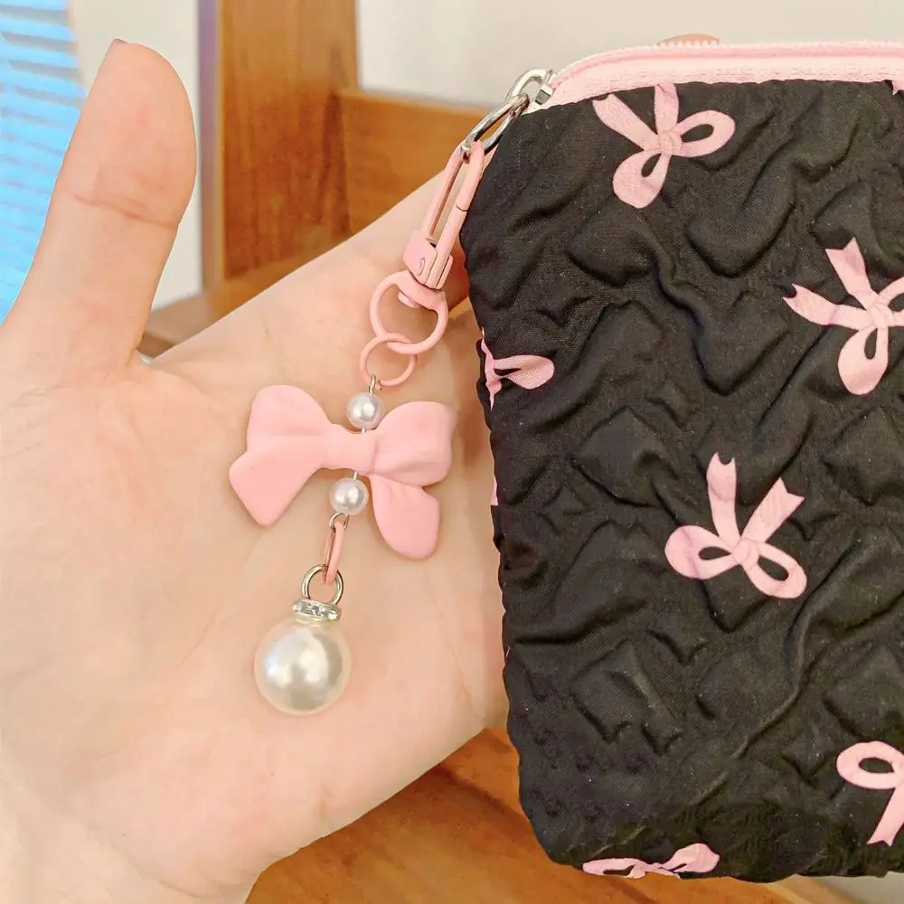 Cute Bow Pendant Bow Cosmetic Bag Zipper Korean Style Balletcore Makeup Bag Lager Capacity Coin Purse Student