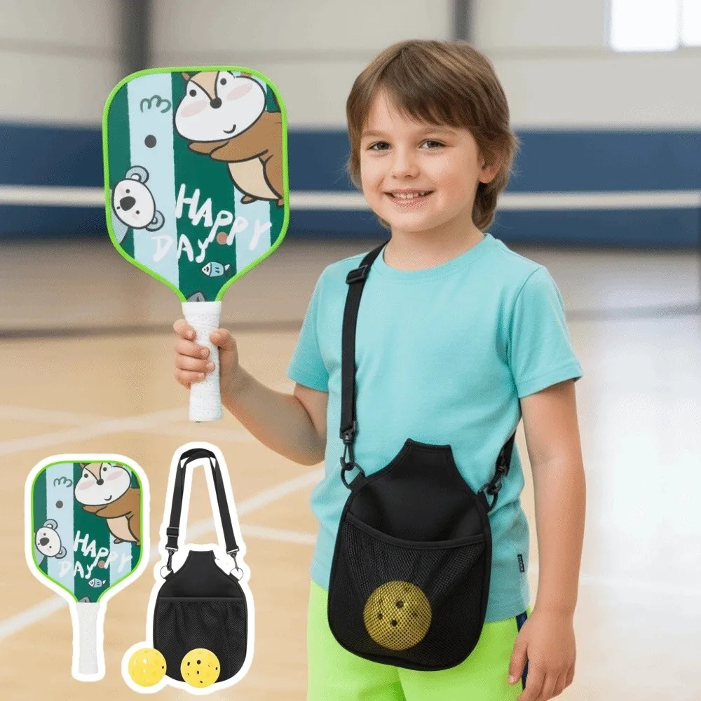 

Cartoon Children's Pickleball Set Lightweight Colorful Kid's Pickleball Set 2 Balls Ribbed Handle Pickle Ball Rackets