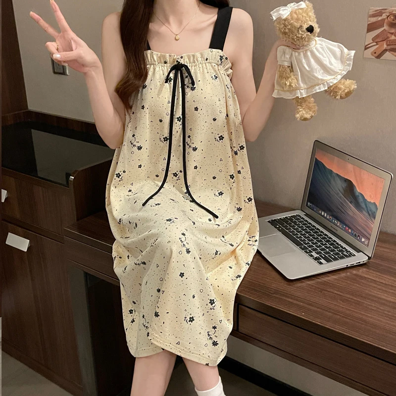 New Fashion Casual Loose Cute Cartoon Suspender Nightdress With Chest Pad For Women - view 3