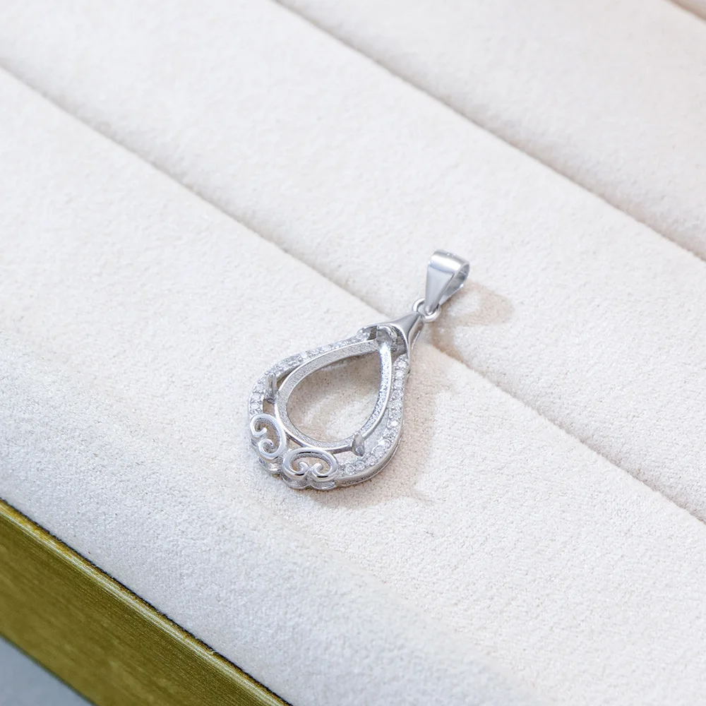 S925 Sterling Silver Water Drop Pendant Blanks Base Pear Cabochon Pendant Settings Cubic Zirconia DIY Fine Jewelry Compone