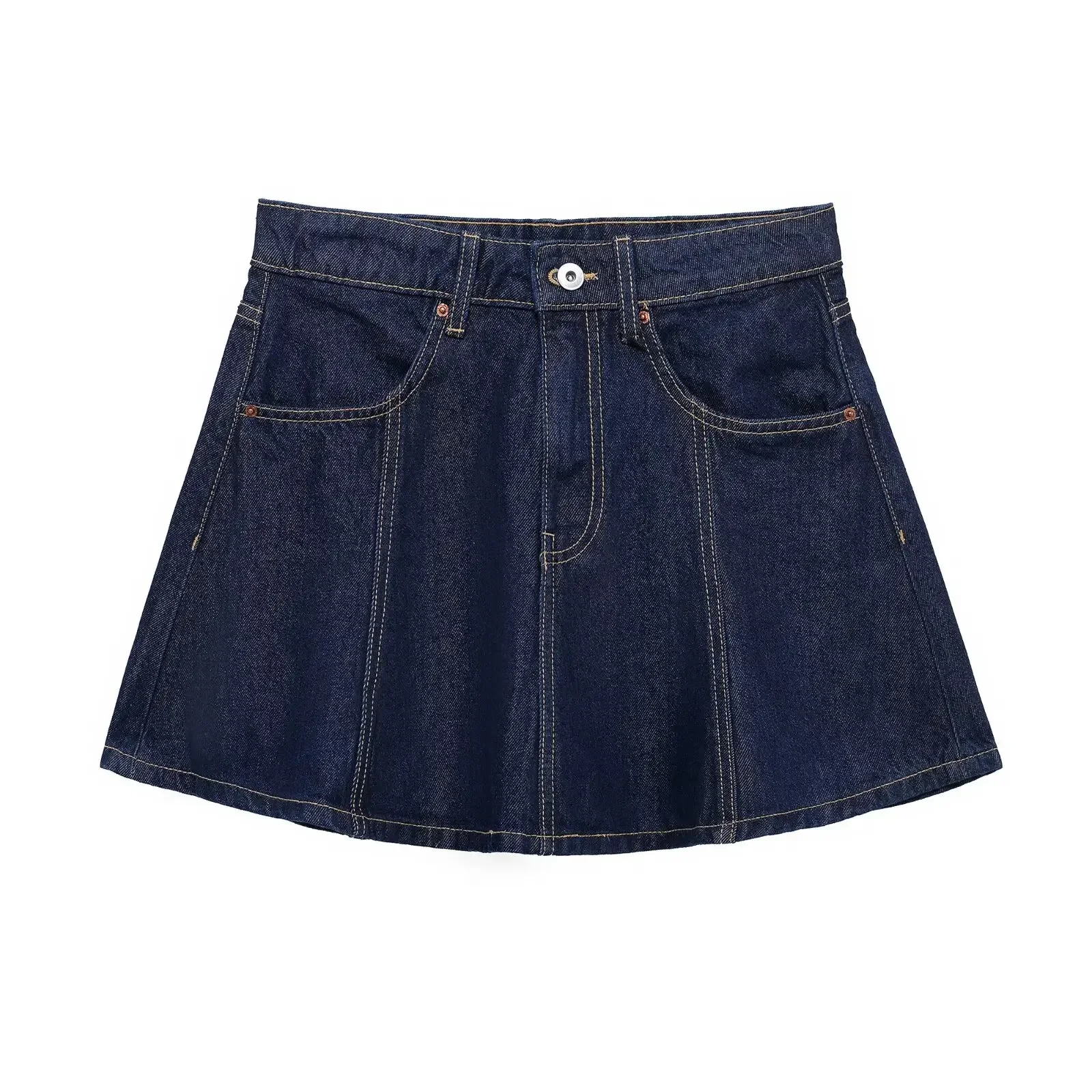 

NICE Casual Mini A- Line Skirt High Waist Zipper Decoration Bright Stitching New Spring Women's Fashion Short Skirt Polyester Bl