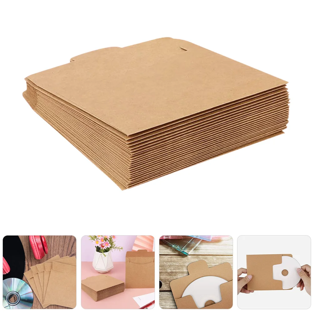 

100Pcs Kraft Paper Cd Sleeves Retro European Style Storage Envelopes for Cds Dvds Documents Greeting Cards Bulk Organizer