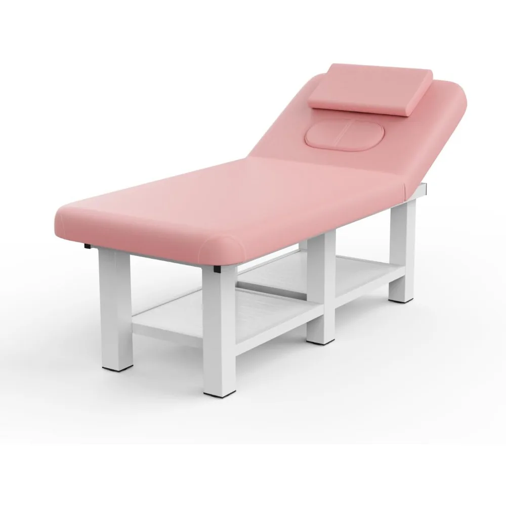 

Professional Stationary Massage Table with Backrest for Treatment Table Physical Therapy Table Spa Facial Bed, Metal Frame PU Le