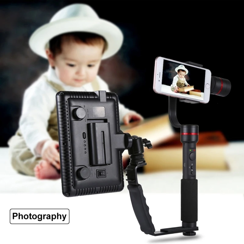 PULUZ L-Shape Bracket Handheld Grip Holder with Dual Side Cold Shoe Mounts for Microphone, Video Flash Light, DSLR Camera