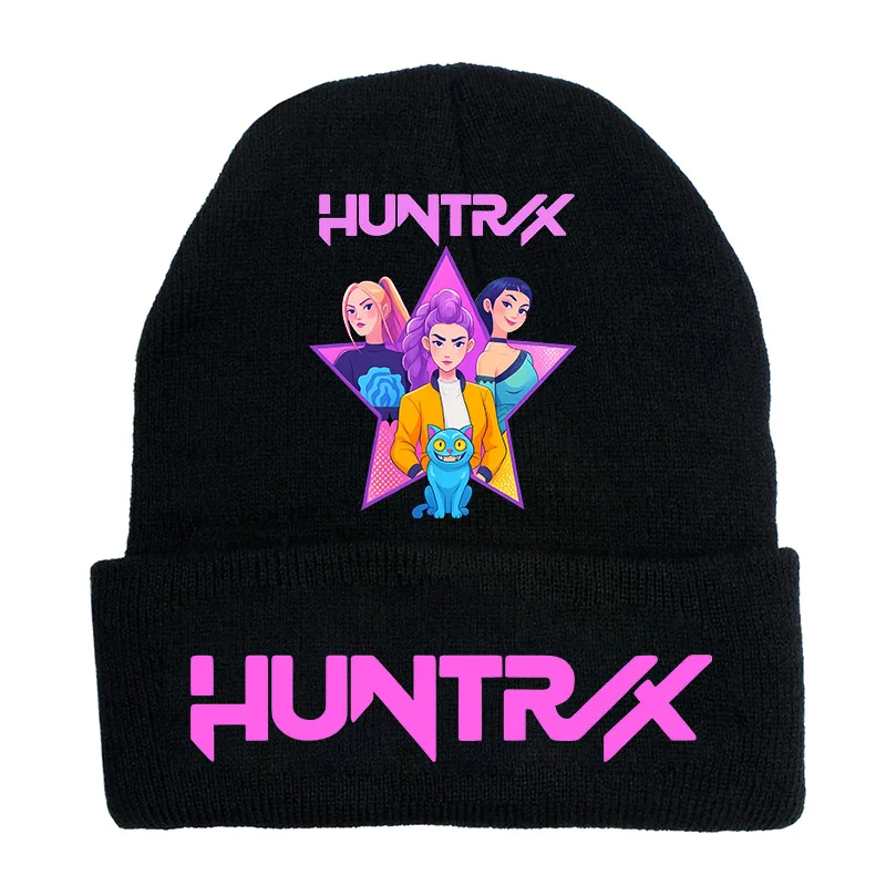 Kpop Demon Hunters Knitted Hat Rolled-edge Woolen Cap Winter Letter Printed Design Adult Hat HUNTRIX SAJABOYS Fans Birthday Gift