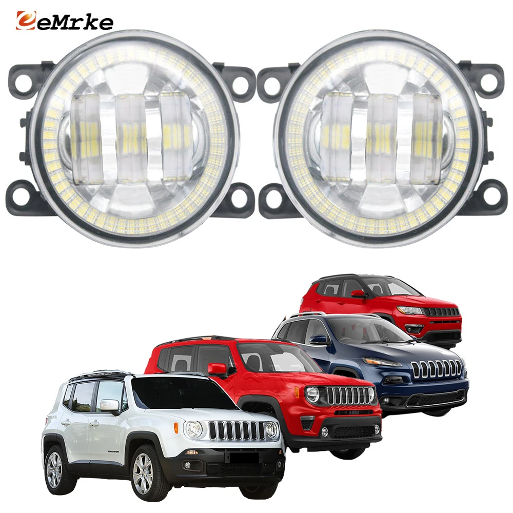 

2x LED PTF Car Fog Lamp Assembly for Jeep Cherokee KL Compass MP Renegade 2015-2018 Angel Eyes Halo DRL Aperture Driving Lights