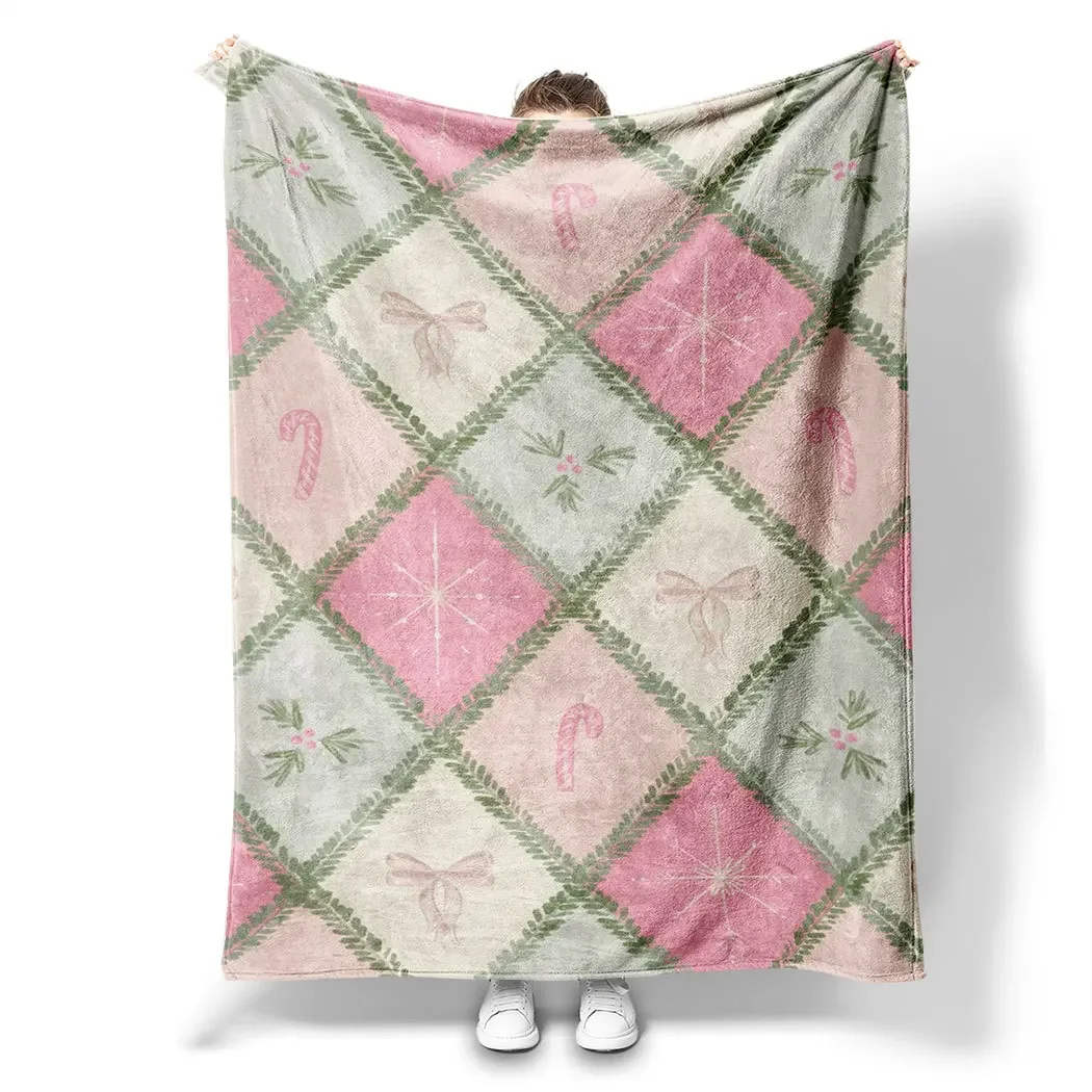 1PC Christmas Diamond Puzzle Printed Blanket for Sofa Travel Camping Living Room Office Conditioning Blanket for All Seasons Gif