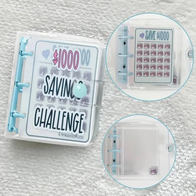 Creative $1,000 Savings Challenge Binder พร้อมซองจดหมาย PVC เคลือบเงาทนทาน, ของขวัญคริสต์มาสประหยัดเงินท้าทาย