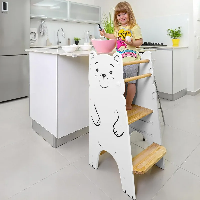 

Baby Montessori Bear Learning Tower Solid Wood Hand Ladder Children's Wash Stool Children's Step Stool