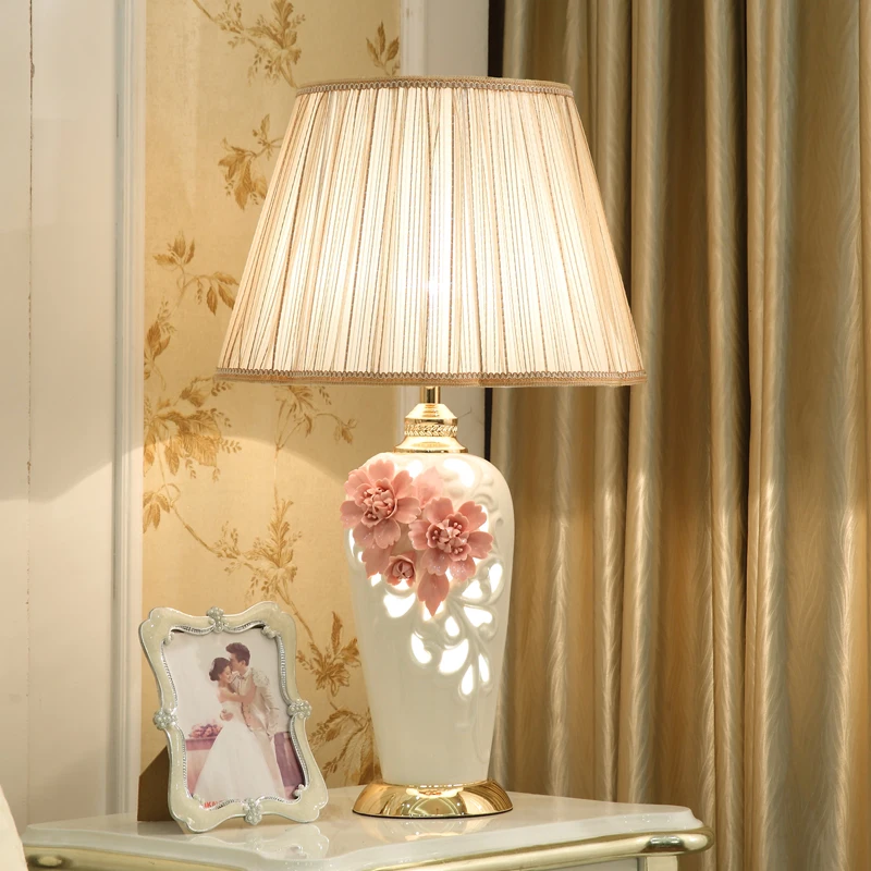 40x62cm European Style Table Lamp Living Room Bedroom Bedside Lamp Decoration Flower Ceramic Large Table Lamp