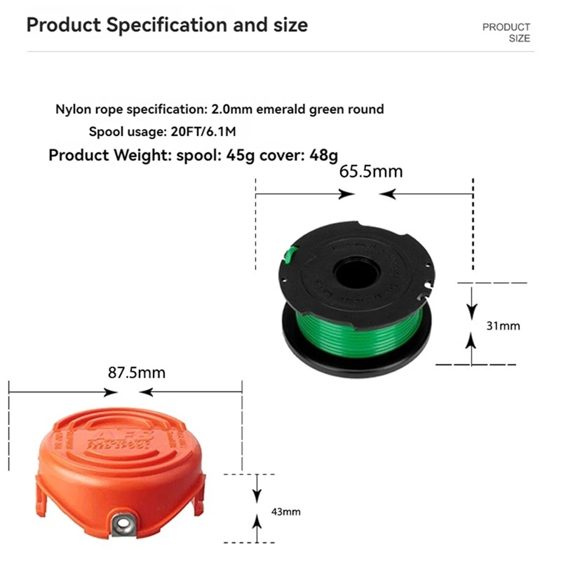 3PCS Trimmer Spool Line + 1PCS Cap SF-080-BKP/90583594 Replace For GH3000 LST540 LST540B GH3000R Lawn Mower Accessories
