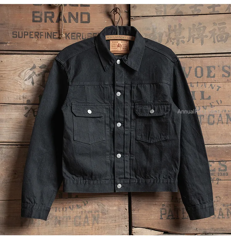 Rugged Bronson 807B 1954 Type II Denim Jacket Men 14oz Black Selvedge Trucker Jacket Vintage Workwear Button Up Coat
